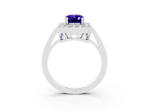 White gold Emerald Cut Tanzanite Halo Ring with Split Shank and Four-Prong Setting_3