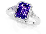 White gold Emerald Cut Tanzanite Halo Ring with Tapered Band and Four-Prong Setting_1