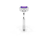 White gold Emerald Cut Tanzanite Halo Ring with Tapered Band and Four-Prong Setting_2