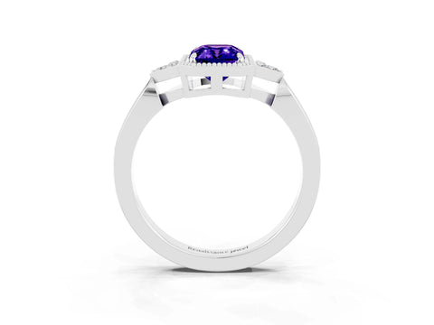 White gold Emerald Cut Tanzanite Halo Ring with Tapered Band and Four-Prong Setting_3