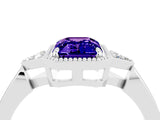 White gold Emerald Cut Tanzanite Halo Ring with Tapered Band and Four-Prong Setting_4