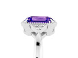 White gold Emerald Cut Tanzanite Halo Ring with Tapered Band and Four-Prong Setting_5