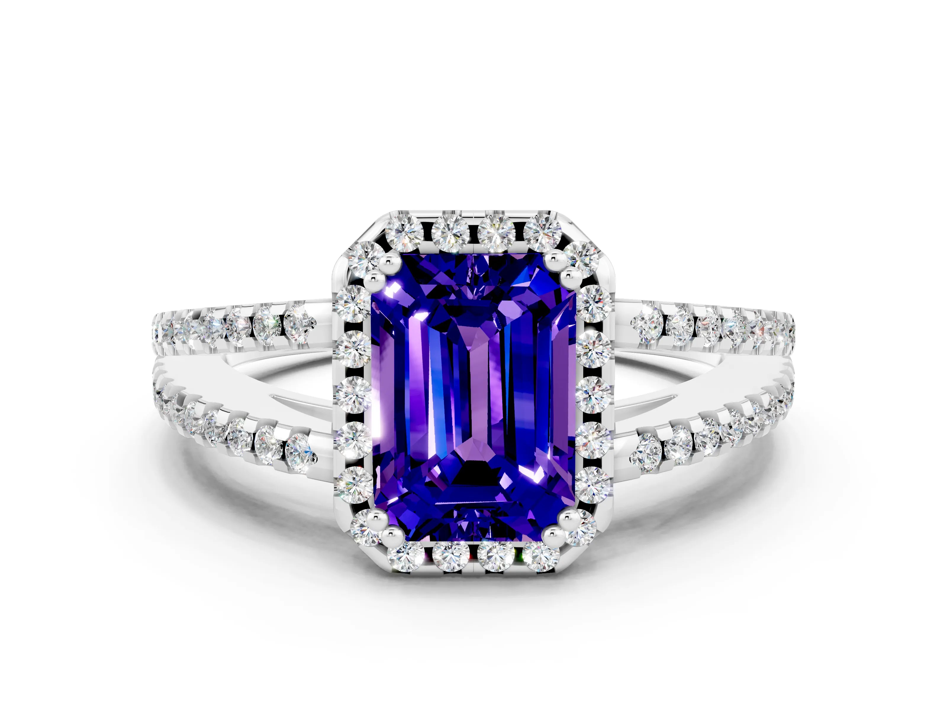 White gold Emerald Cut Tanzanite Halo Split Shank Engagement Ring_12
