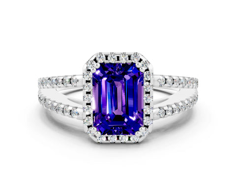 White gold Emerald Cut Tanzanite Halo Split Shank Engagement Ring_12