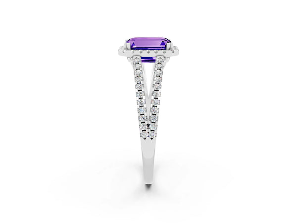 Platinum Emerald Cut Tanzanite Halo Split Shank Engagement Ring
