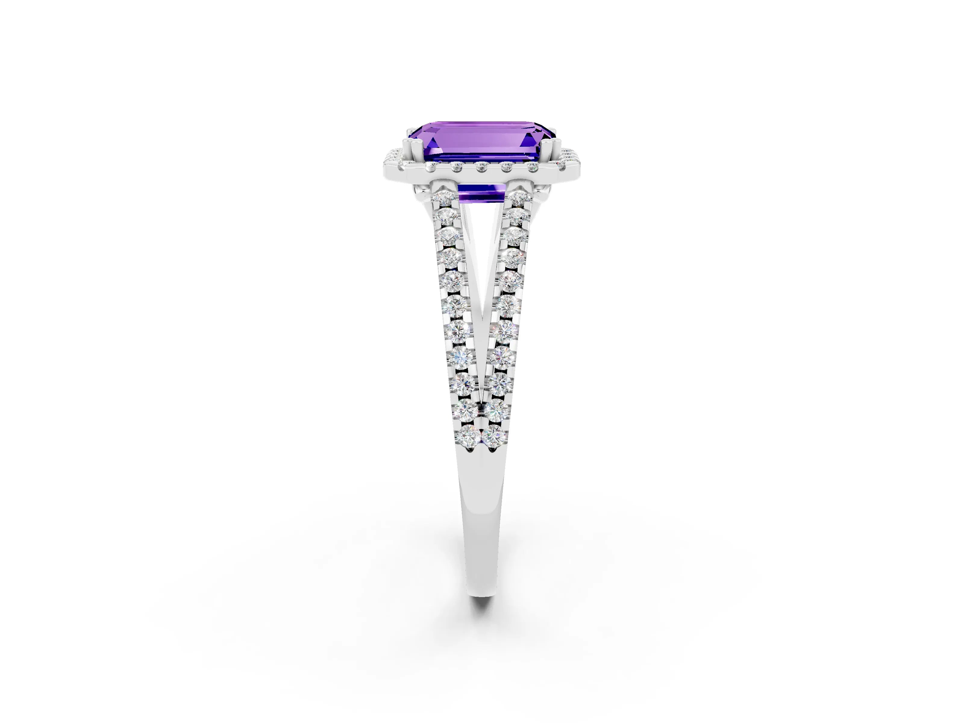 White gold Emerald Cut Tanzanite Halo Split Shank Engagement Ring_14
