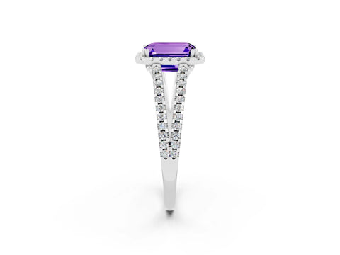 White gold Emerald Cut Tanzanite Halo Split Shank Engagement Ring_14