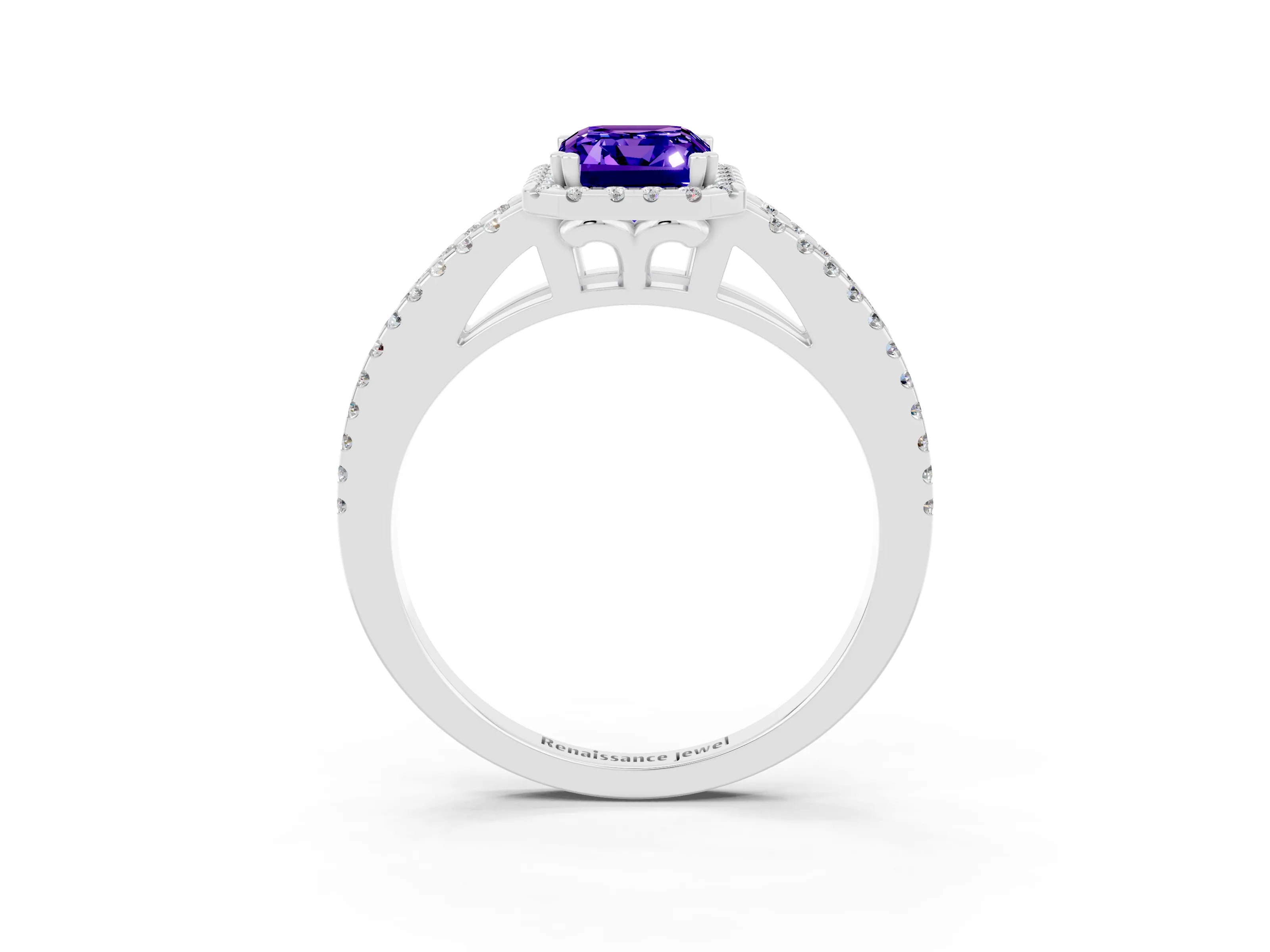 White gold Emerald Cut Tanzanite Halo Split Shank Engagement Ring_15