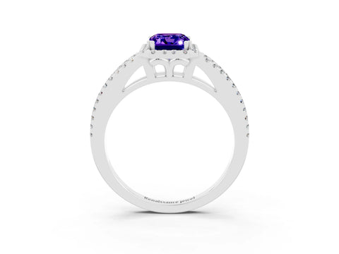 White gold Emerald Cut Tanzanite Halo Split Shank Engagement Ring_15