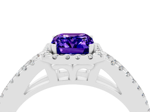 White gold Emerald Cut Tanzanite Halo Split Shank Engagement Ring_16