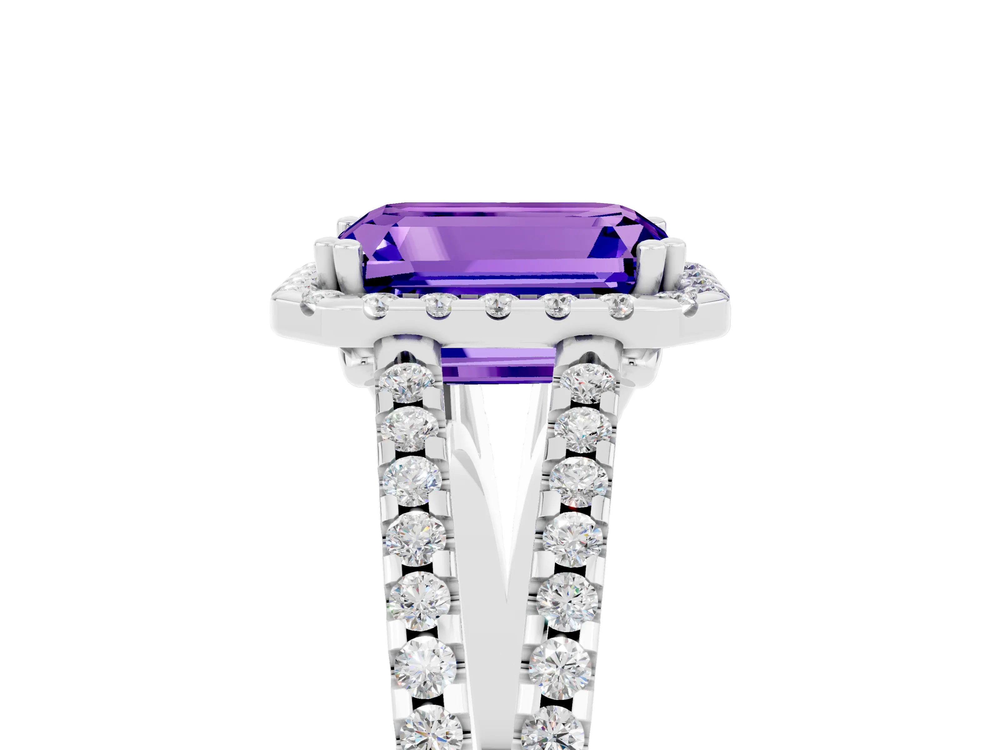 White gold Emerald Cut Tanzanite Halo Split Shank Engagement Ring_17