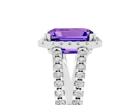 White gold Emerald Cut Tanzanite Halo Split Shank Engagement Ring_17