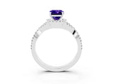 White gold Emerald Cut Tanzanite Halo Twist Band Solitaire Prong Setting Ring_3