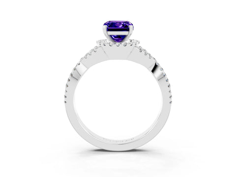 White gold Emerald Cut Tanzanite Halo Twist Band Solitaire Prong Setting Ring_3