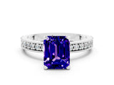 White gold Emerald Cut Tanzanite Milgrain Pavé Engagement Ring with Four-Prong Setting_12