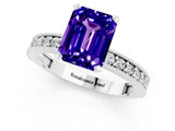 White gold Emerald Cut Tanzanite Milgrain Pavé Engagement Ring with Four-Prong Setting_13