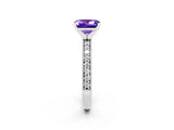 White gold Emerald Cut Tanzanite Milgrain Pavé Engagement Ring with Four-Prong Setting_14