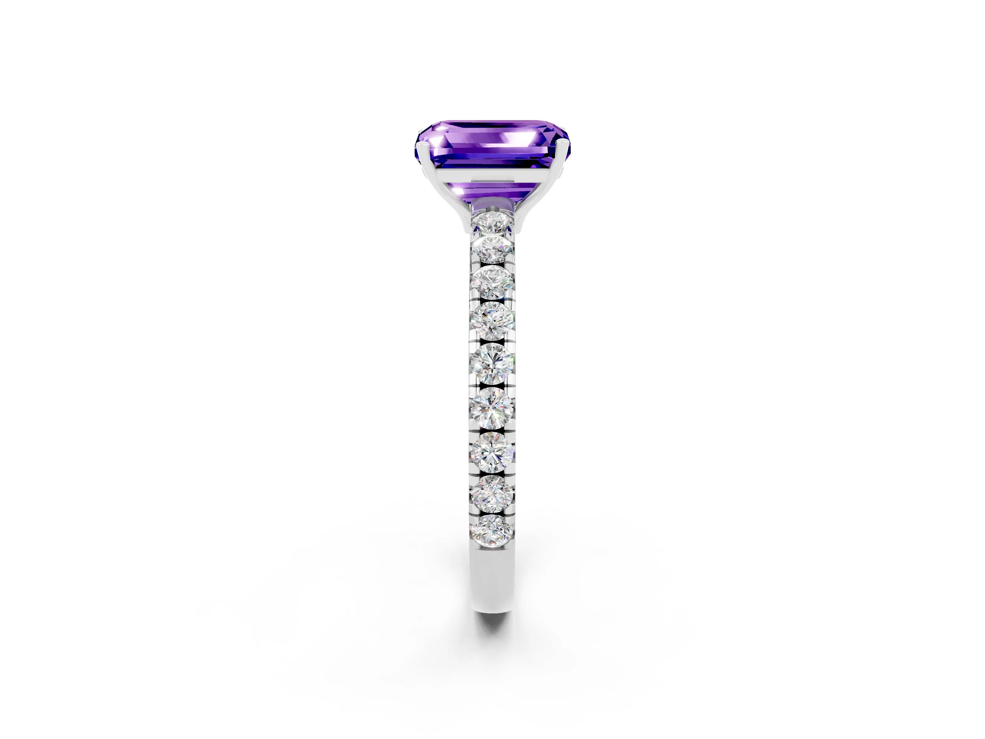 White gold Emerald Cut Tanzanite Pavé Solitaire Engagement Ring with Four-Prong Setting_14