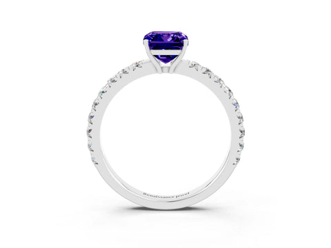 White gold Emerald Cut Tanzanite Pavé Solitaire Engagement Ring with Four-Prong Setting_15