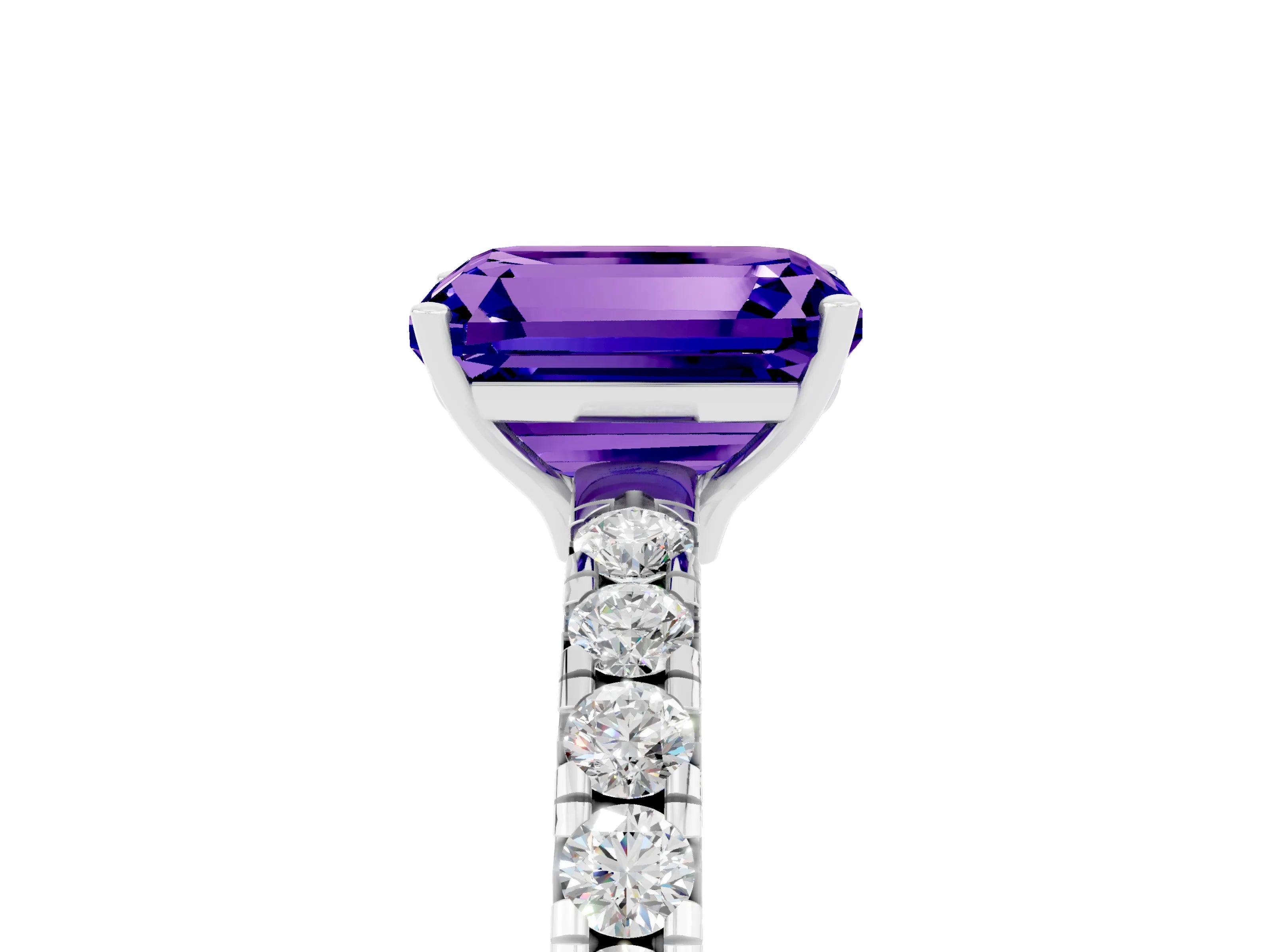 White gold Emerald Cut Tanzanite Pavé Solitaire Engagement Ring with Four-Prong Setting_17