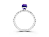 White gold Emerald Cut Tanzanite Pavé Solitaire Ring with Round Band and Prong Setting_39