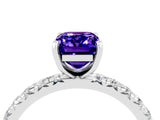 White gold Emerald Cut Tanzanite Pavé Solitaire Ring with Round Band and Prong Setting_40