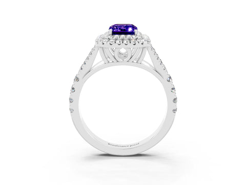 White gold Emerald Cut Tanzanite Pavé Split Shank Double Halo Engagement Ring_3