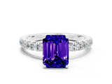 White gold Emerald Cut Tanzanite Pave Band Solitaire Ring with Four-Prong Setting_12