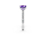 White gold Emerald Cut Tanzanite Pave Band Solitaire Ring with Four-Prong Setting_14