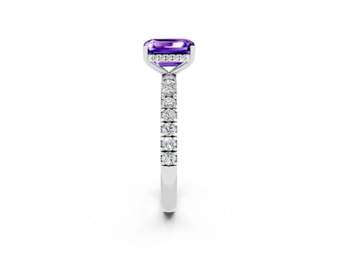 White gold Emerald Cut Tanzanite Pave Band Solitaire Ring with Four-Prong Setting_14