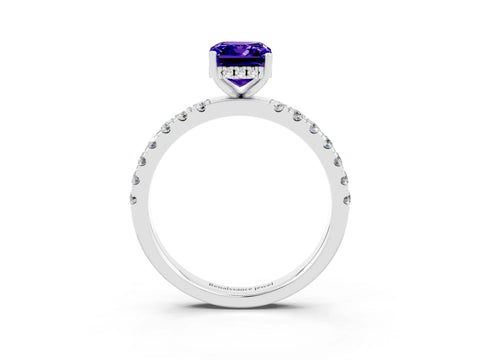 White gold Emerald Cut Tanzanite Pave Band Solitaire Ring with Four-Prong Setting_15