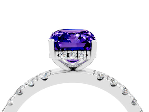 White gold Emerald Cut Tanzanite Pave Band Solitaire Ring with Four-Prong Setting_16