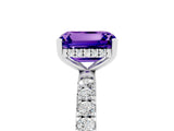 White gold Emerald Cut Tanzanite Pave Band Solitaire Ring with Four-Prong Setting_17