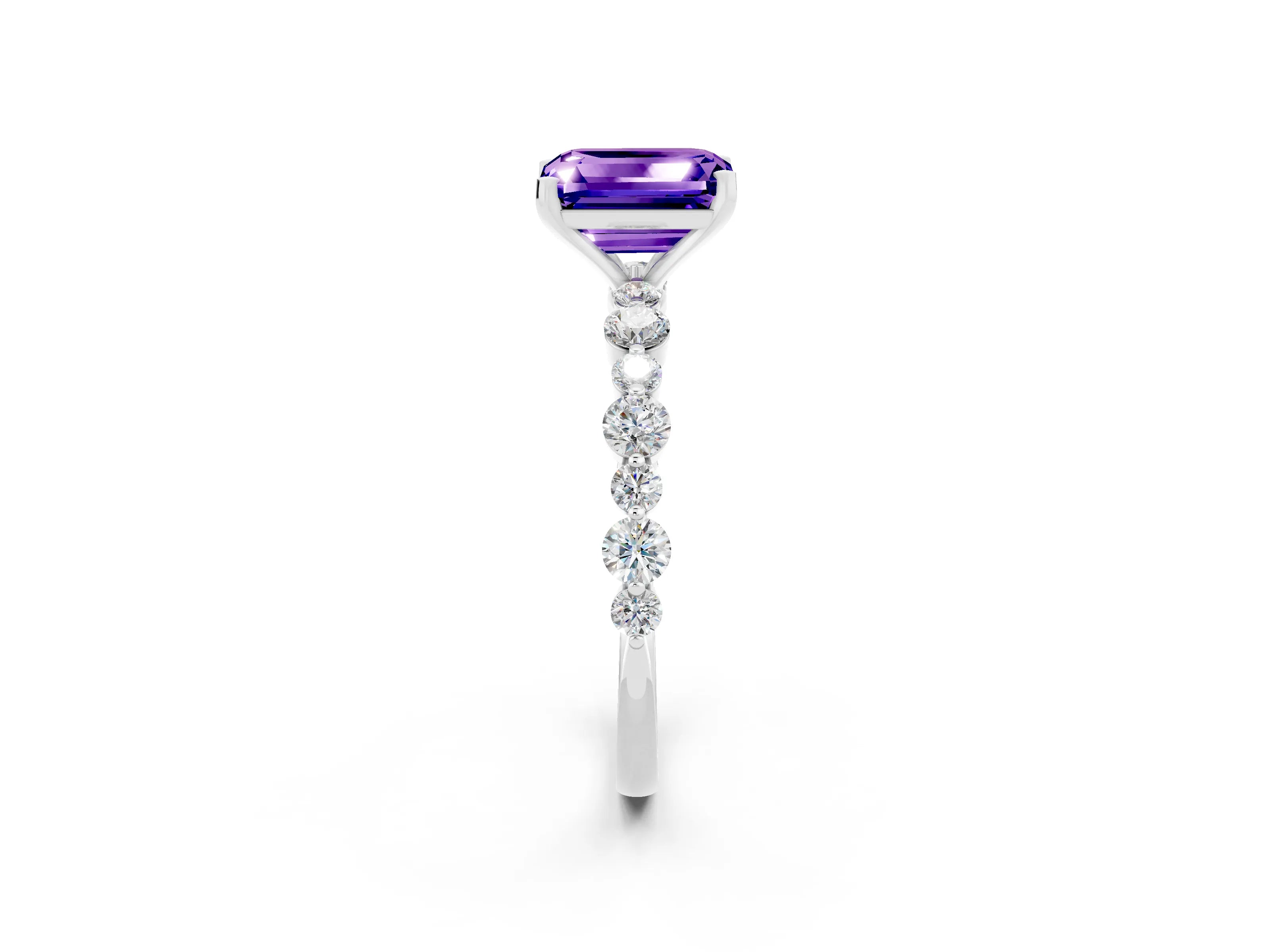 White gold Emerald Cut Tanzanite Prong Set Engagement Ring with Pavé Band_2