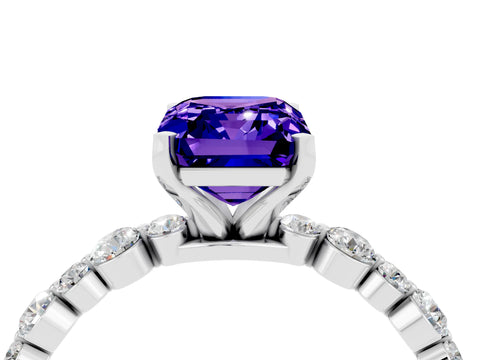 White gold Emerald Cut Tanzanite Prong Set Engagement Ring with Pavé Band_4
