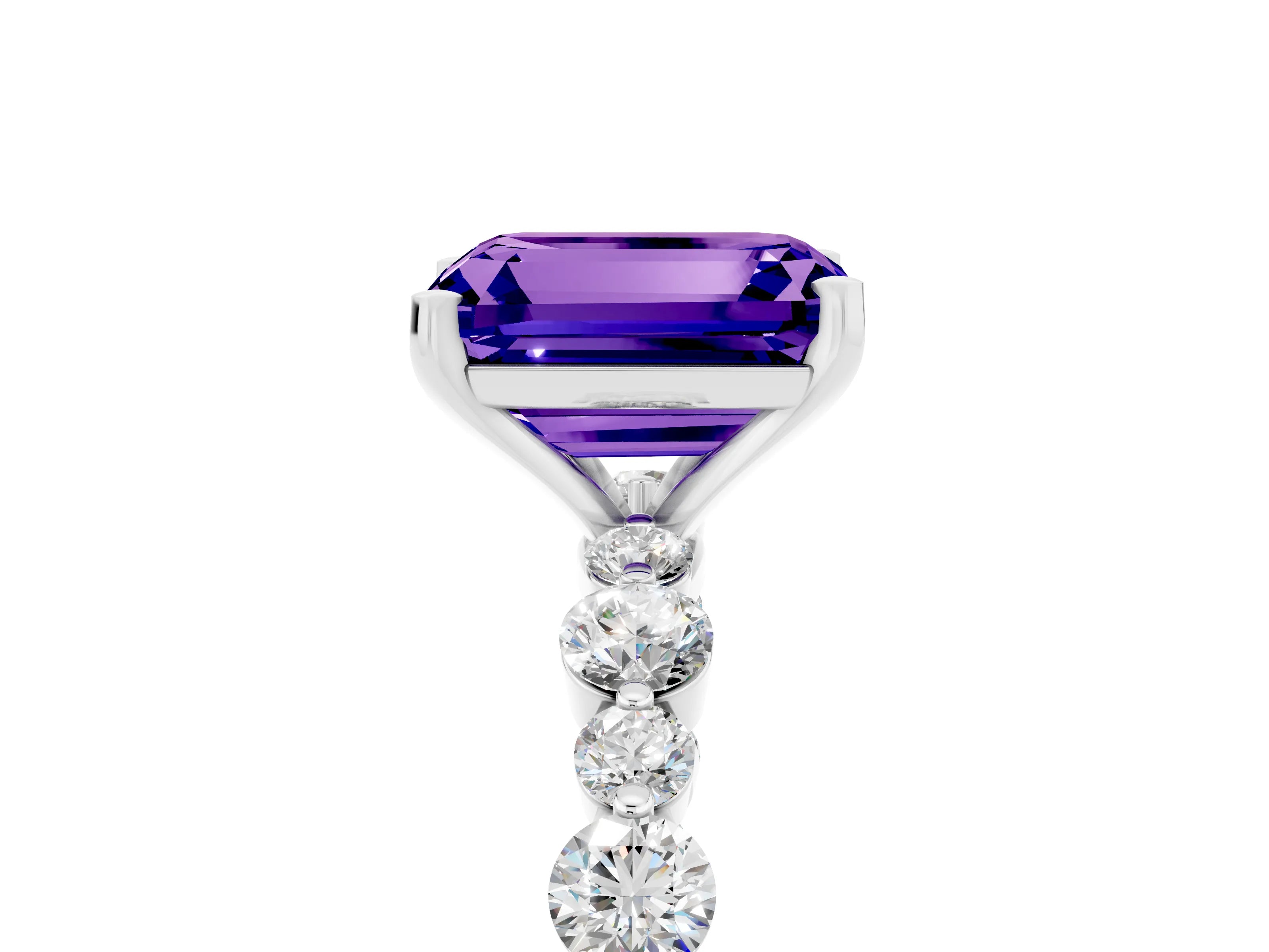 White gold Emerald Cut Tanzanite Prong Set Engagement Ring with Pavé Band_5