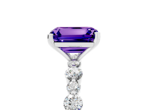White gold Emerald Cut Tanzanite Prong Set Engagement Ring with Pavé Band_5
