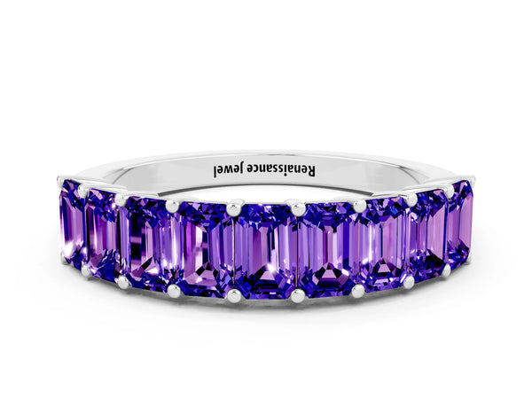 Platinum Emerald Cut Tanzanite Prong-Set Eternity Band