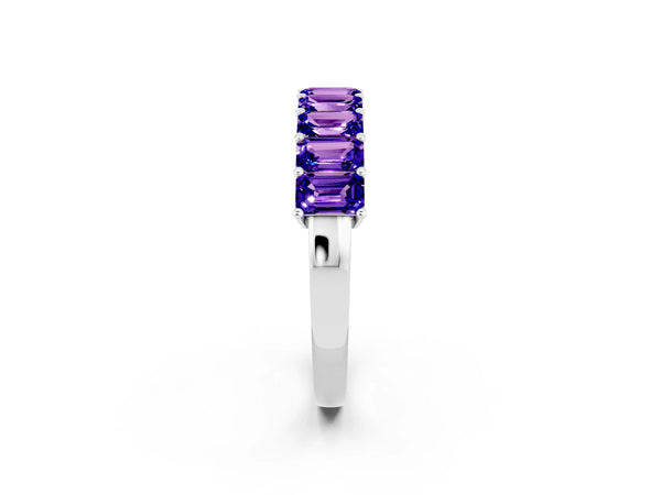 Platinum Emerald Cut Tanzanite Prong-Set Eternity Band