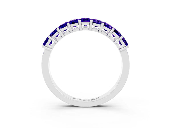 White gold Emerald Cut Tanzanite Prong-Set Eternity Band