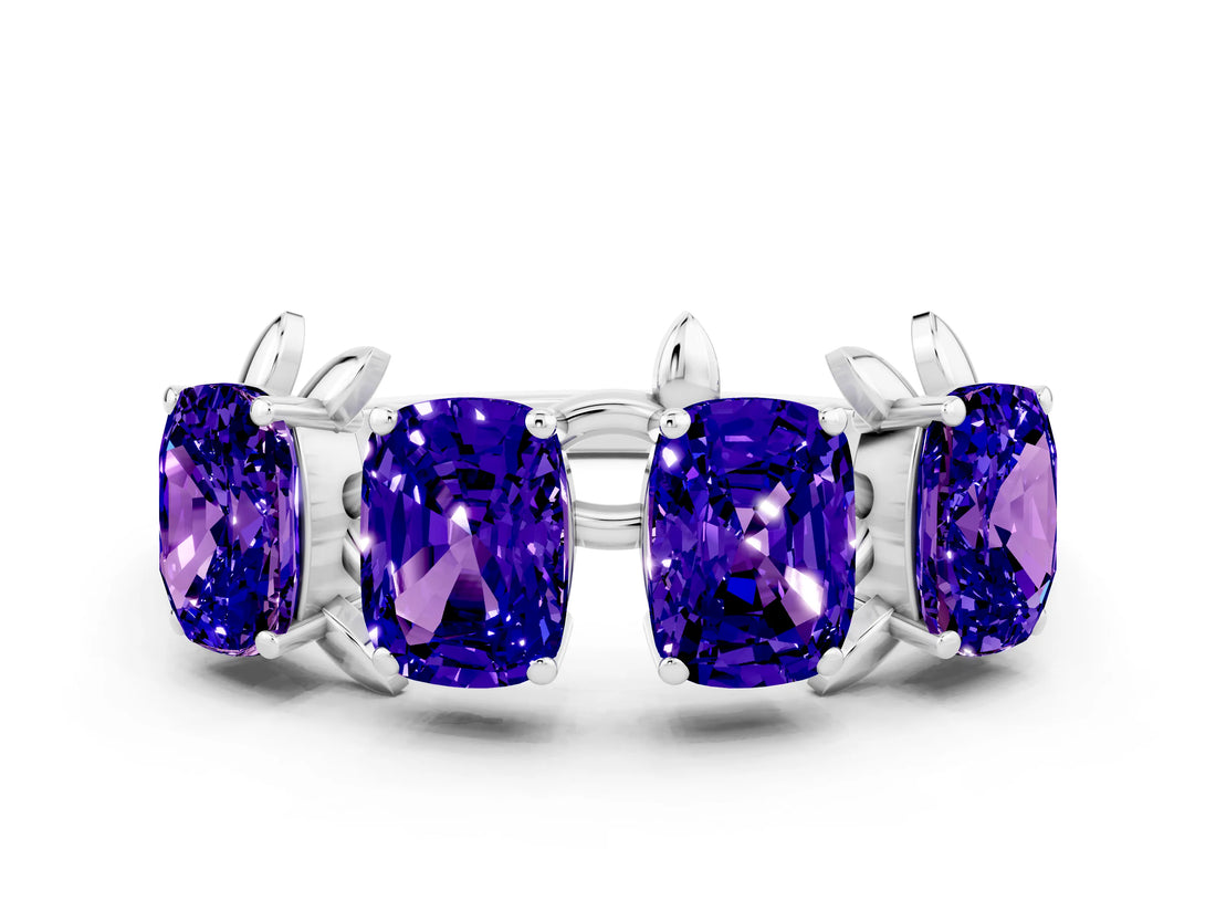 White gold Emerald Cut Tanzanite Prong-Set Half Eternity Band_18