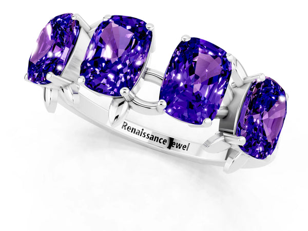 White gold Emerald Cut Tanzanite Prong-Set Half Eternity Band