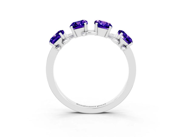 White gold Emerald Cut Tanzanite Prong-Set Half Eternity Band