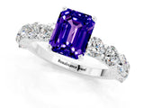 White gold Emerald Cut Tanzanite Prong Setting with Side Stones on a Pave Band_1