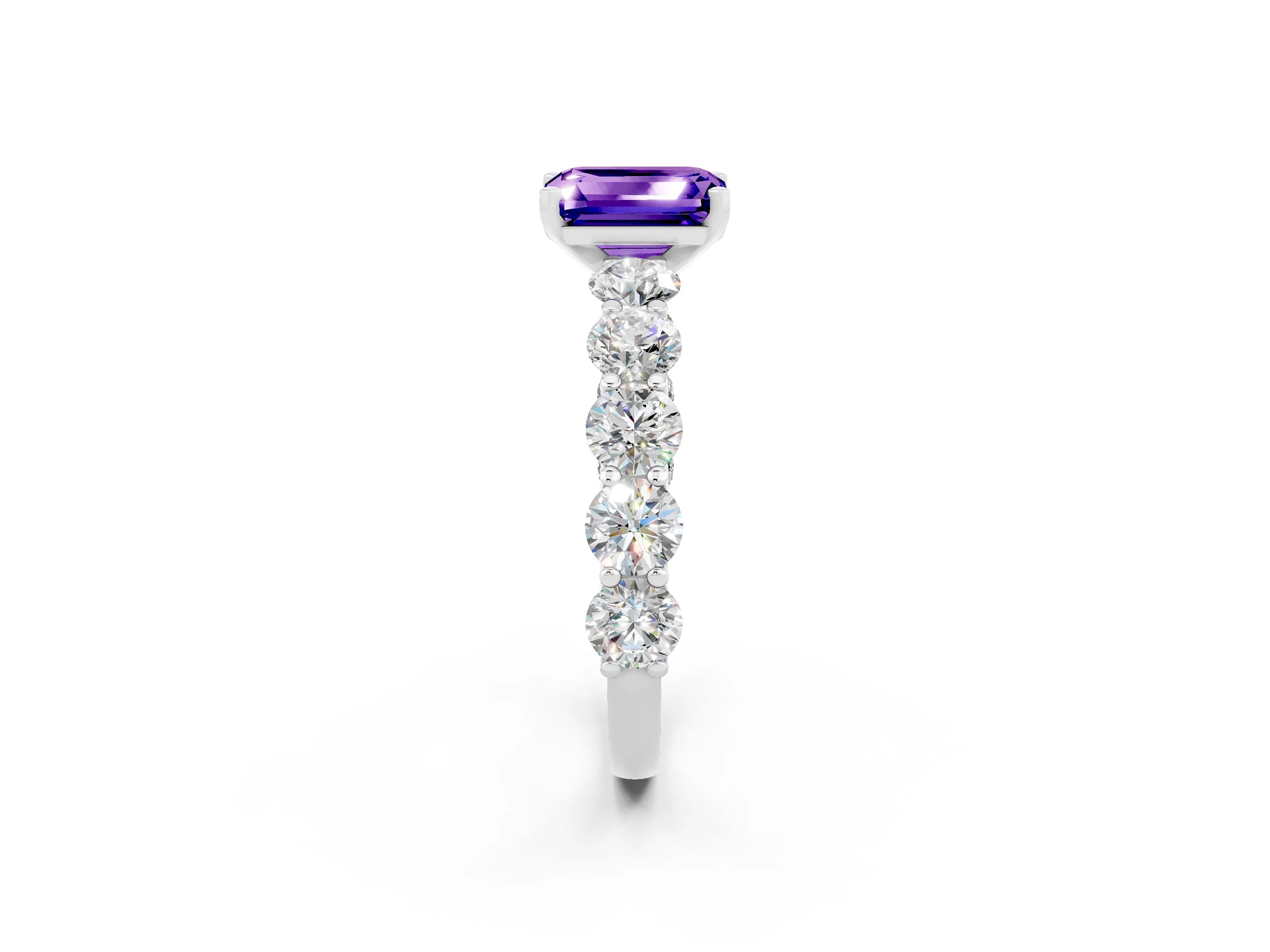 White gold Emerald Cut Tanzanite Prong Setting with Side Stones on a Pave Band_2