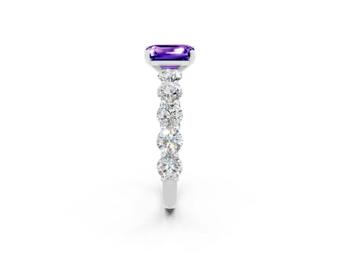 White gold Emerald Cut Tanzanite Prong Setting with Side Stones on a Pave Band_2
