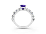 White gold Emerald Cut Tanzanite Prong Setting with Side Stones on a Pave Band_3