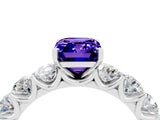 White gold Emerald Cut Tanzanite Prong Setting with Side Stones on a Pave Band_4