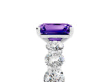 White gold Emerald Cut Tanzanite Prong Setting with Side Stones on a Pave Band_5