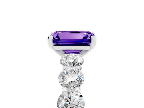 White gold Emerald Cut Tanzanite Prong Setting with Side Stones on a Pave Band_5